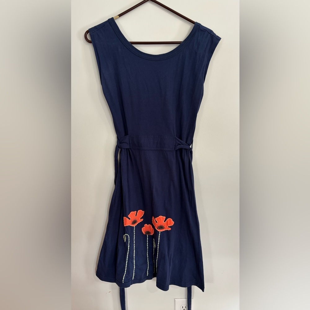 Synergy Organic Clothing Navy Midi Dress with Orange Floral Appliqué